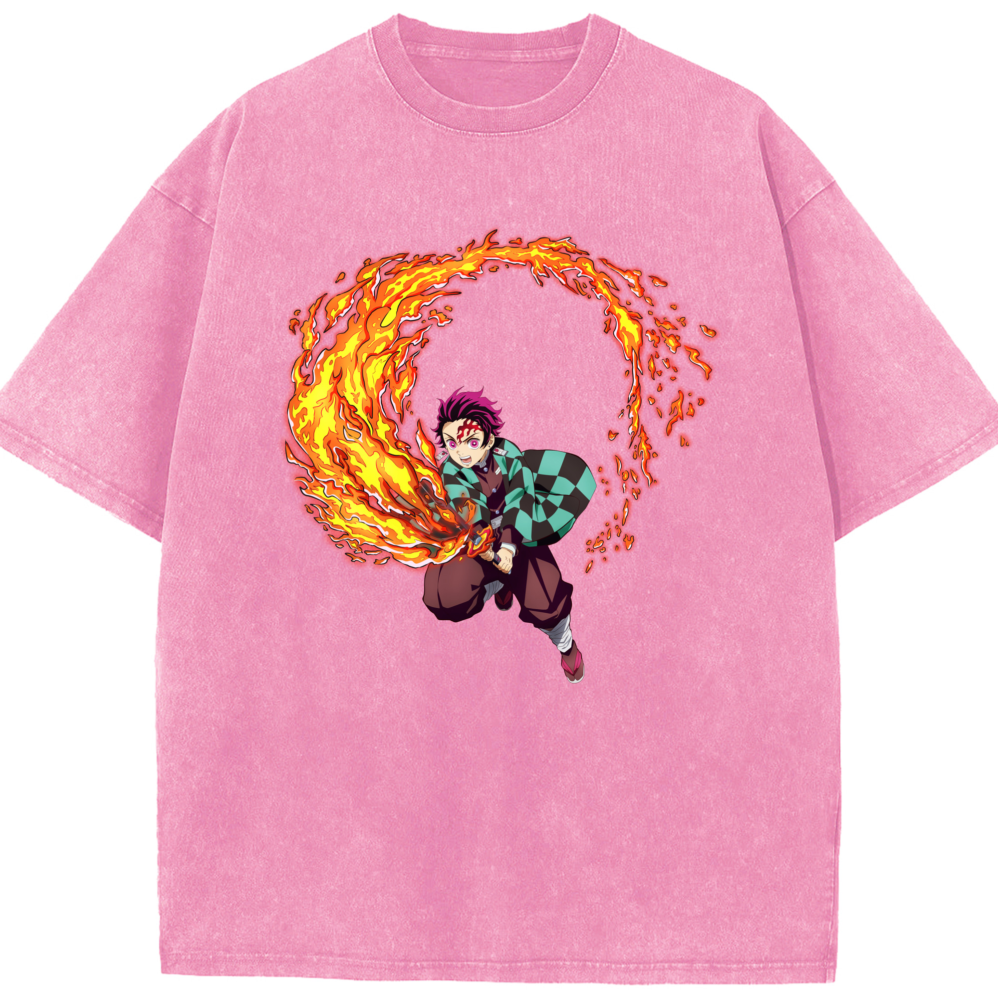 （画像用） 鬼滅の刃 竈門 炭治郎／かまど たんじろう Kamado Tanjirou 綿100% ヴィンテージ風 半袖Tシャツ（フロントプリント）